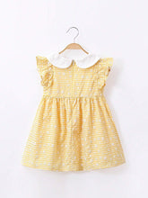 1pc Sweet And Delicate Floral Print Peter Pan Collar Short-Sleeved Check Dress For Toddler Girls, Summer